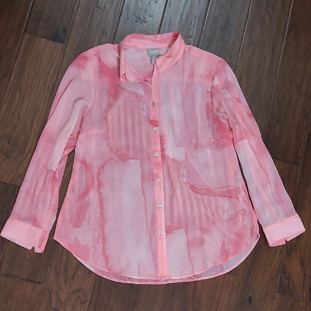 Chico's shades of pink sheer blouse with button-up front size 2 (Large/12)